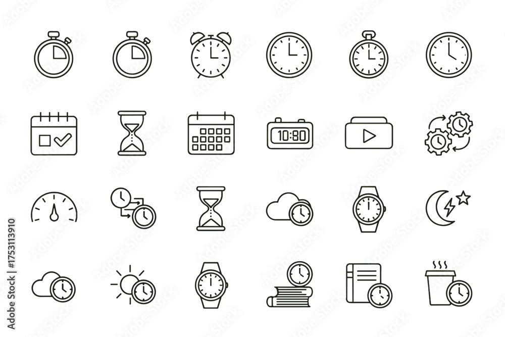 Time Ruler Icon Time Icon Set with Timer, Alarm Clock, Stopwatch, Calendar, Hourglass ...