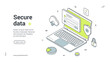© provectors - Secure data internet personal information protect isometric web banner design template vector illustration. Computer digital technology safety cyberspace privacy confidential software account access