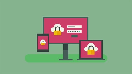 Wall Mural - Cloud storage protected with password authentication. Cloud data security protecting documents from cyber security and data breach.