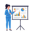 © Drizy - Businesswoman giving a presentation with big chart board, flat design illustration