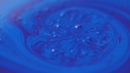 Poster - Abstract macro shot of vibrant, swirling blue and purple viscous liquid creating mesmerizing patterns with a shallow depth of field movement, modern, motion graphics