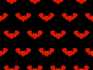 Wall Mural - Seamless pattern with flying bats for Halloween decor. Red bat silhouettes on a dark background. A scary background with bats for printing on fabric and paper, banners, posters. Vector illustration