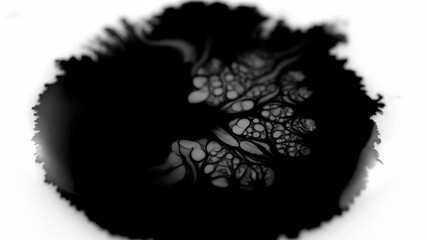 Wall Mural - dark, thick black ink slowly spreading and forming intricate patterns on a smooth, reflective white 