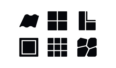 flat black solid icon items isolated on white background ridge line ceramic tile border joint pattern edge frame mosaic piece