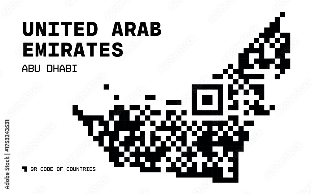 United Arab Emirates Map in QR Code Style with Abu Dhabi Marked Stock ...