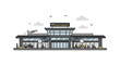 © Mark - Modern airport terminal in linear style with airplane and travelers scene