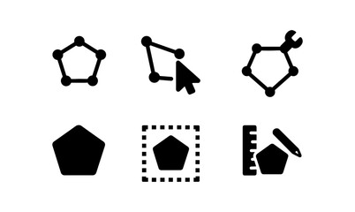 Design tools icons set featuring geometric shapes and editing symbols in black silhouette style