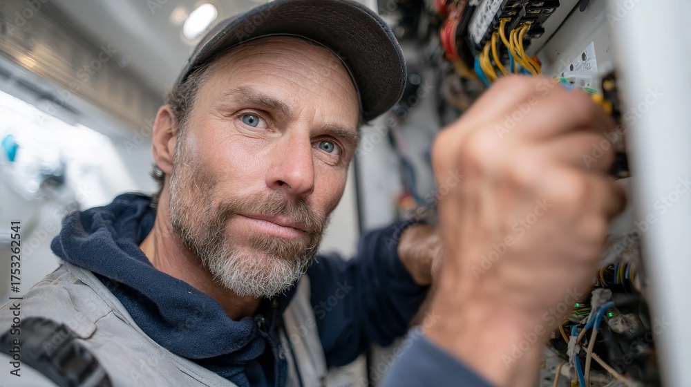 Engineer Inside Team of engineers working inside cramped machine enclosure industrial ...