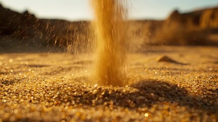 Wall Mural - Fine golden sand grains slowly spin into a captivating miniature dust devil against a desolate, textured landscape pure, power, abstract