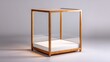© unlimited - Modern wooden frame glass display case with white base on gray background.
