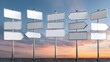© Dewa - Blank signposts with copy space against a cloudy sunset sky background