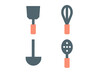 © typepng - Set of four basic kitchen utensils icons including spatula, whisk, ladle, and slotted spoon