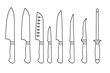 © typepng - Outline icons of various kitchen knives and sharpening steel tools