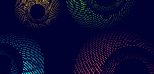 Wall Mural - Colorful circular and spiral dotted lines abstract tech geometric background. Vector futuristic minimal design