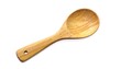 © xbox - A single wooden spoon with a rounded bowl and long handle lies on a white surface. It is angled and shows wood grain