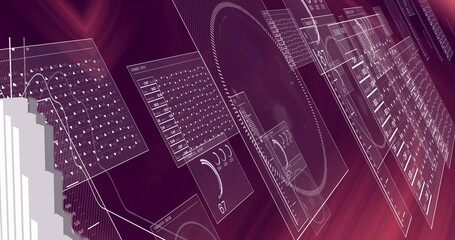 Wall Mural - Floating translucent interface panels presenting data in virtual workspace, with grid charts