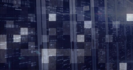 Wall Mural - Glitching grid pattern streaming on digital console, with illuminated squares and rectangles