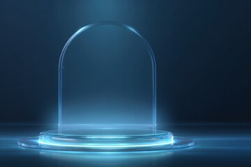 Transparent arch display with glowing base podium platform