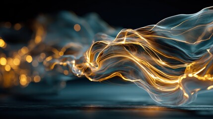 Wall Mural - Flowing Ribbons of Liquid Light in Shimmering Gold Hues
