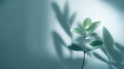 Wall Mural - Soft Shadows of a Green Leaf on Frosted Glass Background