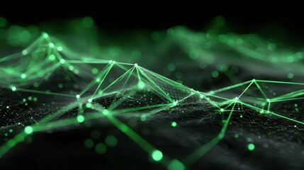 Wall Mural - Green Glowing Network of Lines and Nodes in Digital Plexus Design