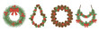 © Mr. Stocker - Four festive christmas wreaths elegantly decorated with red bows, berries, pinecones, and evergreen branches, symbolizing holiday cheer and winter celebrations.