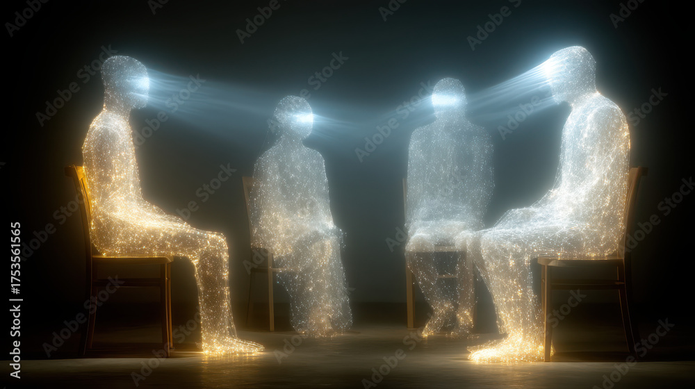 Meeting of AI holograms in a corporate setting showing the shift in ...