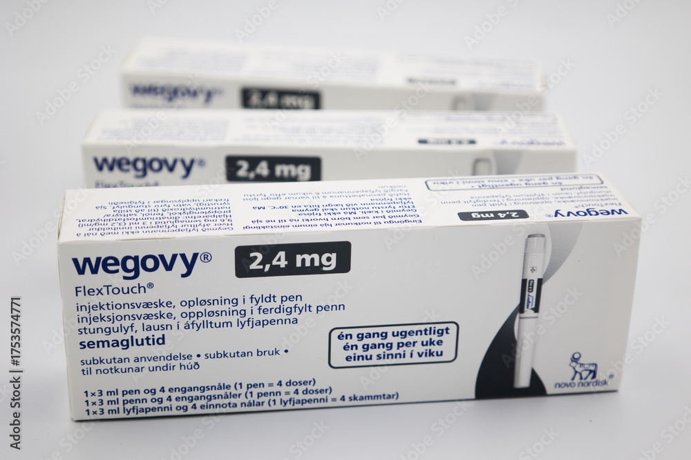 Wegovy packages with 2.4 mg doses and injection pen Stock Photo | Adobe ...