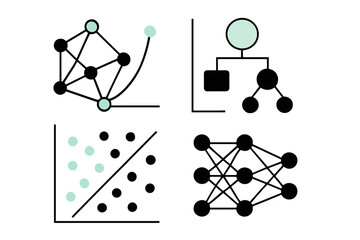 Abstract data science and machine learning symbols for technology visualization
