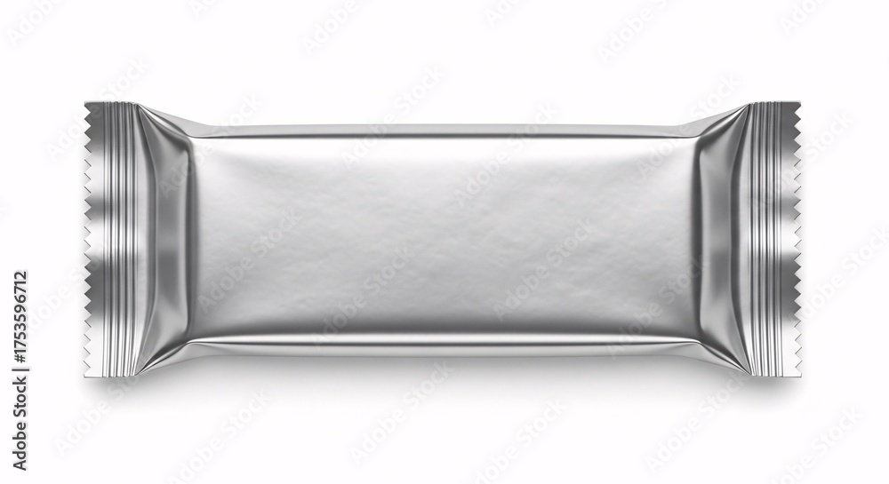 Top view of a blank silver metallic flow pack wrapper for a chocolate ...