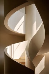 Wall Mural - Elegant curved staircase in minimalist sunlit interior architecture design