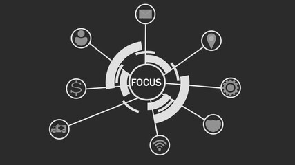 Wall Mural - Centralized Focus Network Diagram with Connecting Nodes on Dark Gray Background concentration attention