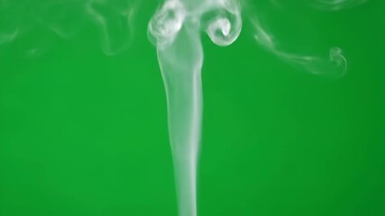 Wall Mural - Ethereal white smoke gently swirls and drifts upwards in beautiful slow motion against a green screen mist, spiritual, light