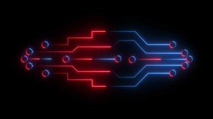 Digital neon data moving on circuit board animation.visualization machine learning, computer technology science. Computer Processing ON BLACK BACKGROUND.