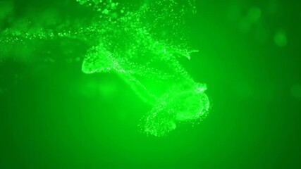 Wall Mural - Hypnotic slow motion flow of vibrant green energy particles against a green screen liquid, green screen, loopable