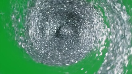 Wall Mural - Hypnotic swirling vortex of reflective silver glitter against a smooth green screen, a versatile abstract motion graphic background element chroma, green, loop