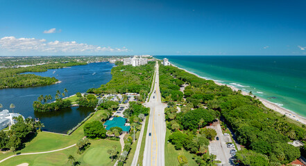 Wall Mural - aerial drone view of Boca Raton, Florida with beach and city