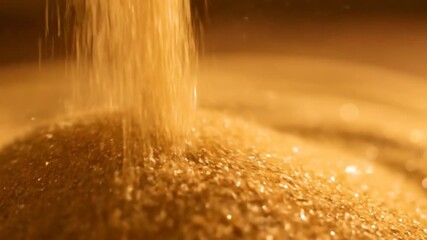 Wall Mural - Mesmerizing slow motion close-up of fine golden sand flowing and cascading gently downwards environmental, powder, gravity