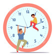 © Anna Syvak - Cute funny children playing with huge clock exploring time and numbers having fun while learning