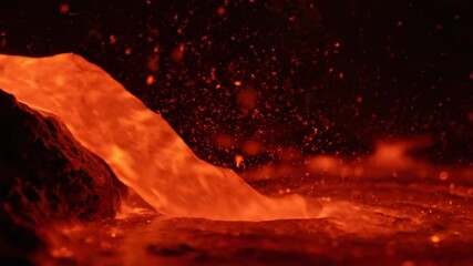 Wall Mural - Seamlessly Looping Video of Warm Orange and Red Particles Flowing Like Liquid Magma in an Abstract Organic Stream wave, energy, conceptual