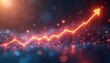 © Vadym - Glowing orange line graph shows growth trend with upward arrow. Graph lines rise on dark background with red and blue bokeh lights. Business data analysis concept.