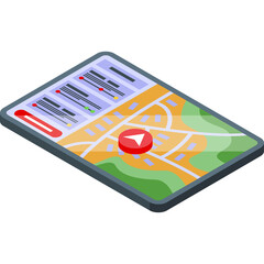 Wall Mural - Isometric Digital Navigation Device Showing Map With Red Navigation Pin And City Street Layout On A Transparent Background