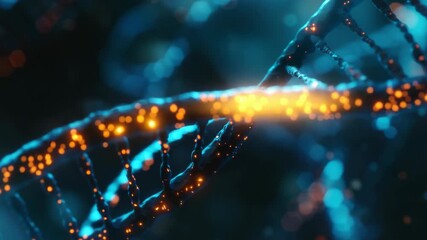 Wall Mural - An artistic depiction of DNA strands with glowing orbs and a dark background, symbolizing genetic code and biological science.
