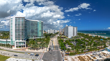 Wall Mural - panoramic drone view of Pompano Beach, Florida with city