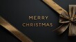 © Generative Stocks - A glamorous and stylish holiday greeting card with the words Merry Christmas, elegantly arranged alongside opulent golden ribbons on a deep, luxurious background. ,Merry Christmas Banner