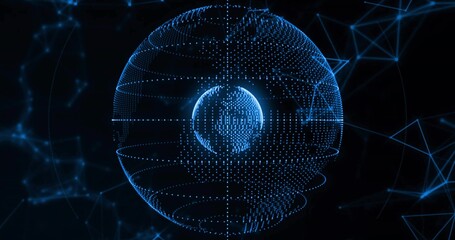 Wall Mural - Floating wireframe globe depicting Earth in cyber-network, with inner globe and network nodes