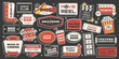 © Dukhanina Ekaterina - Retro cinema sticker set with movie ticket, popcorn, drive in, hot dog signs, Hollywood vibes and more, 1950s Americana style. Vector illustration for film and fun