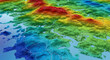 © arozzmer - Vibrant digital elevation model showcasing the topography of a coastal landscape with mountains and islands