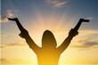 © BillionPhotos.com - Happy young person rise hand on morning background