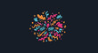 © ary - A vibrant explosion of colorful hand-drawn abstract shapes and squiggles on a dark background, perfect for celebrating joy and creativity.